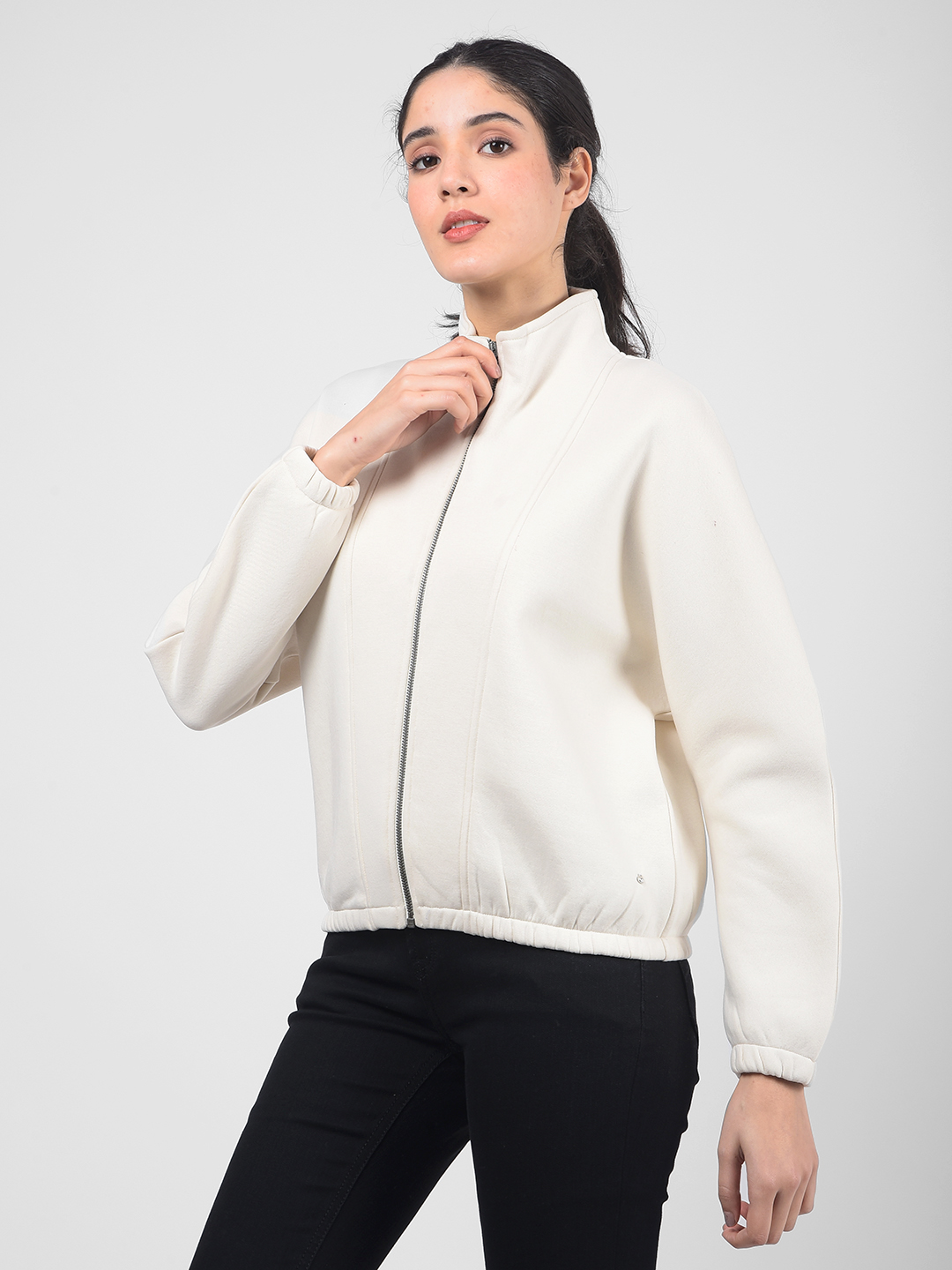 Numero Uno Women Cream Mock Neck Sweatshirts